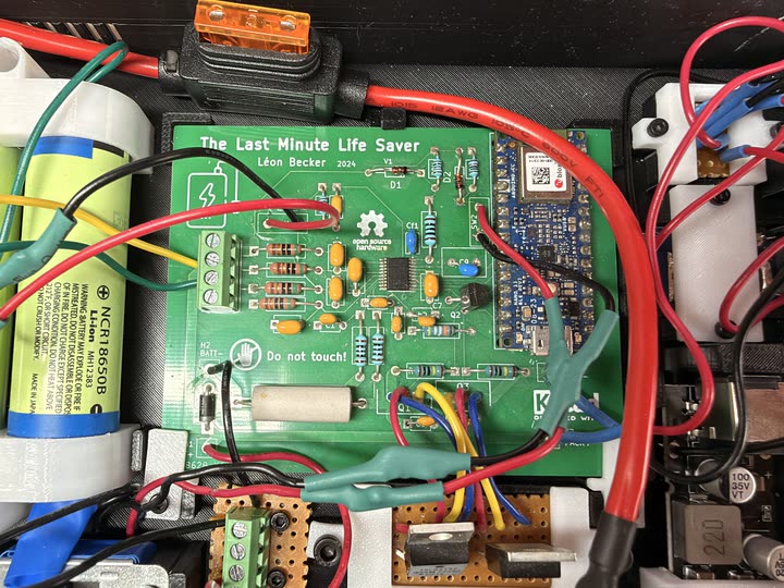 Assembled custom power bank PCB installed in the enclosure